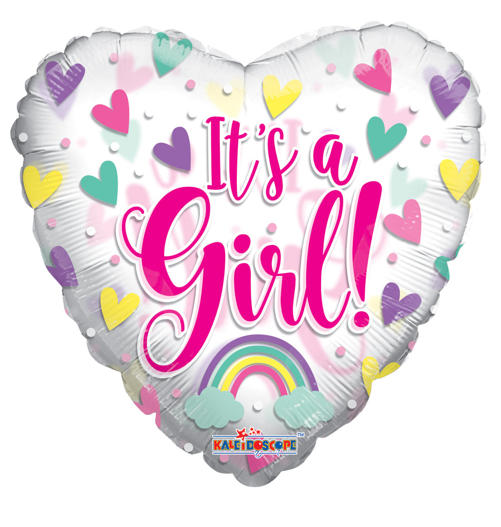 18" It's A Girl Hearts Clearview Foil Balloons
