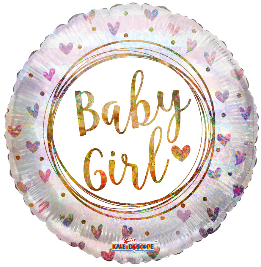 9" Airfill Only Baby Girl Ring And Hearts Holographic Foil Balloons