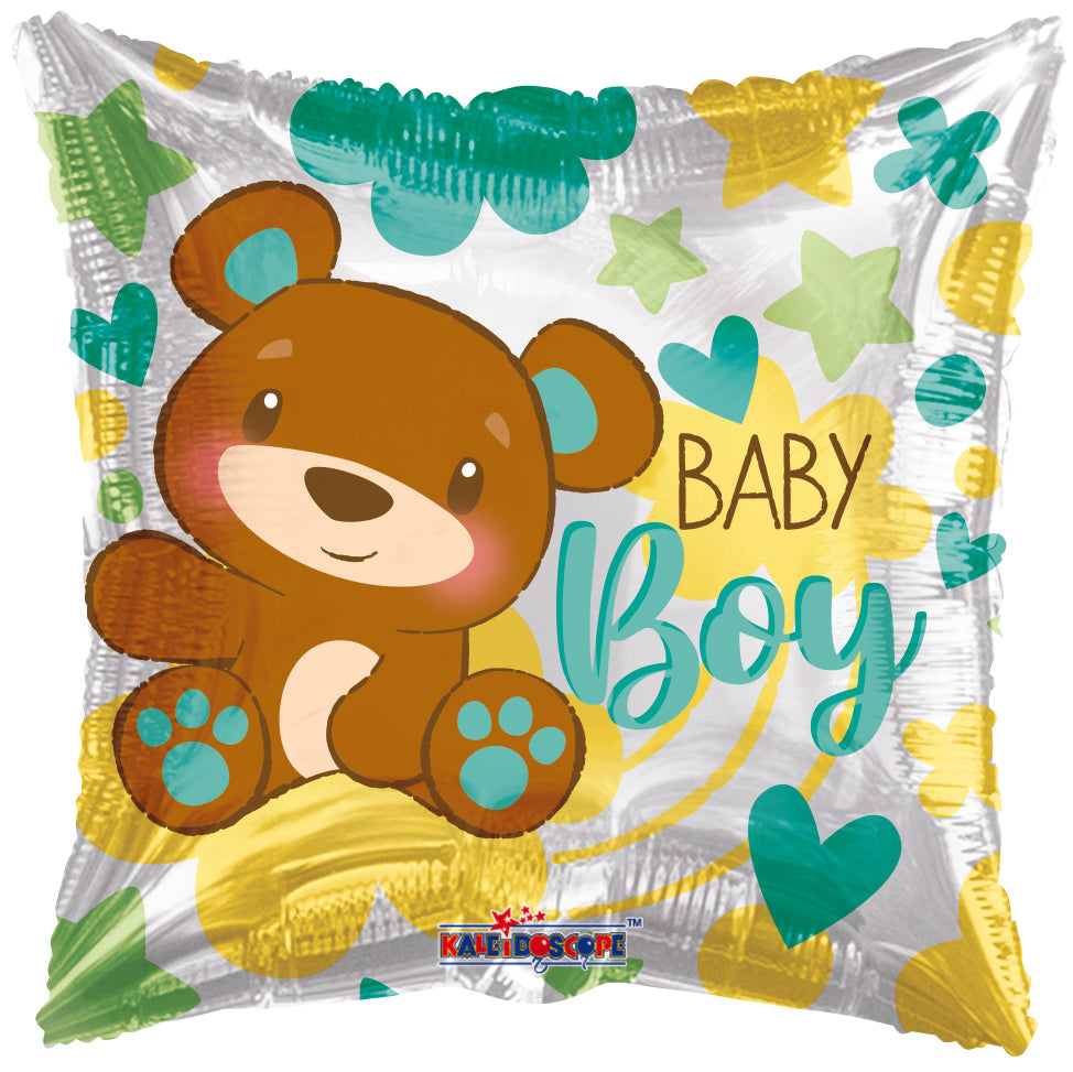 18" Baby Boy Bear And Hearts Foil Balloons