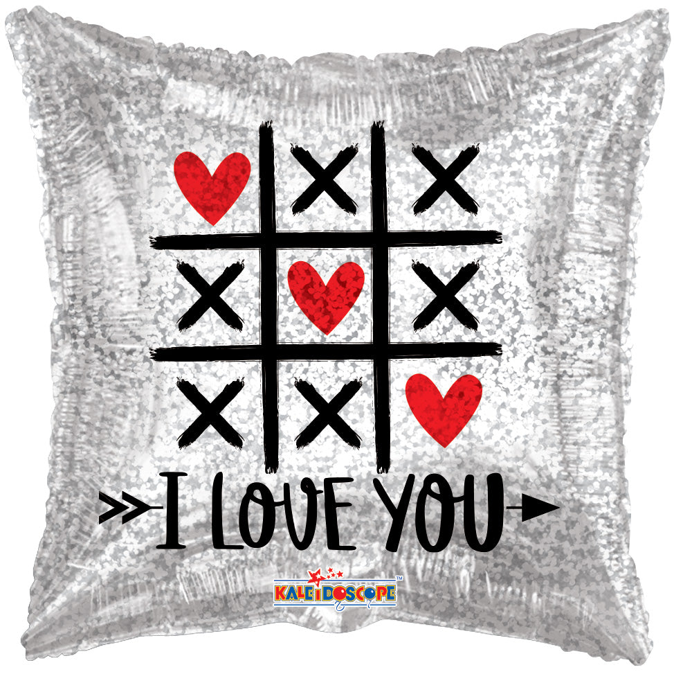 18" I Love You Tic Tac Toe Holographic Foil Balloon