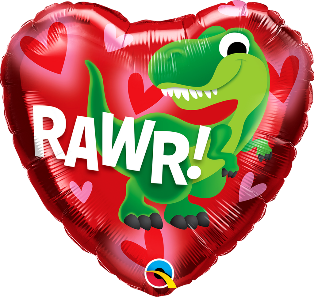 18" Heart Dino-Rawr Foil Balloon