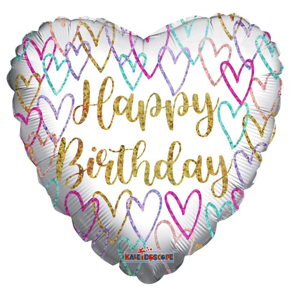 18" Birthday Hearts Holographic Foil Balloon