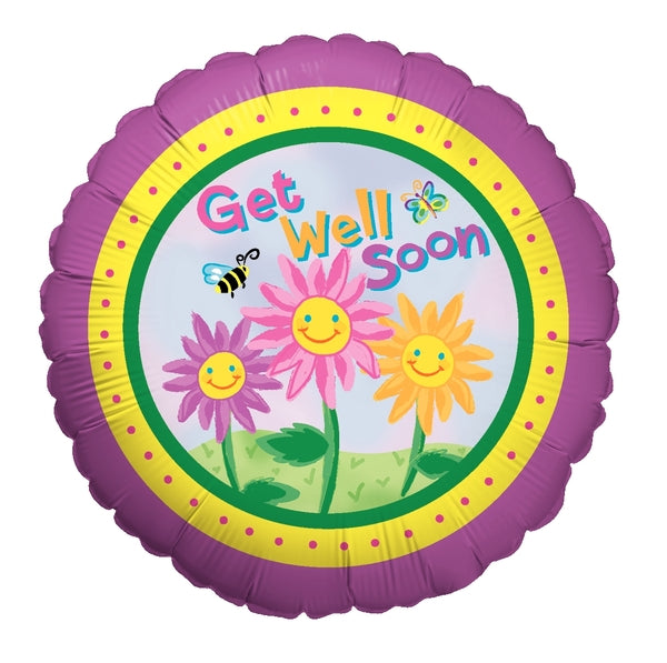 18" Balloon Packaged Happy Flowers Get Well