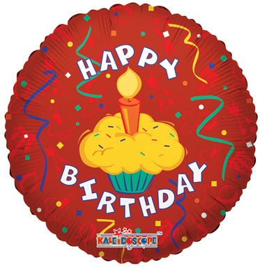 18" Happy Birthday Yellow Cupcake Balloon