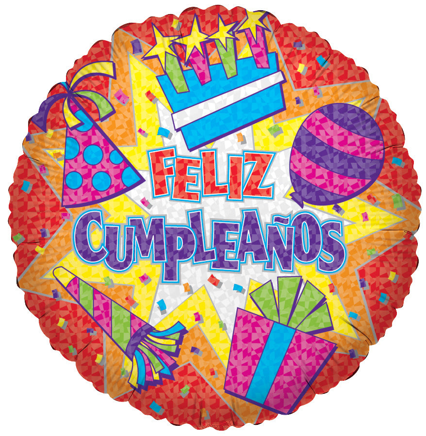 18" Feliz Cumpleanos Party Burst Balloon (Spanish)