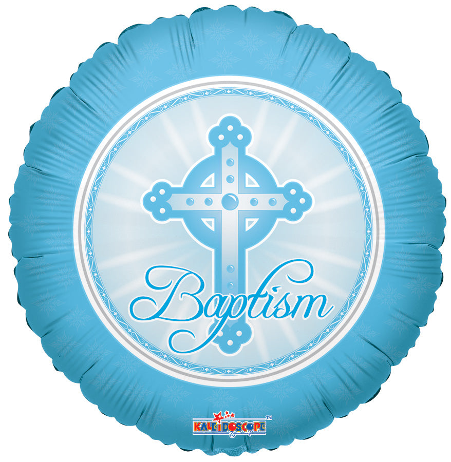 18" Baptism Balloon Cross Pastel Blue