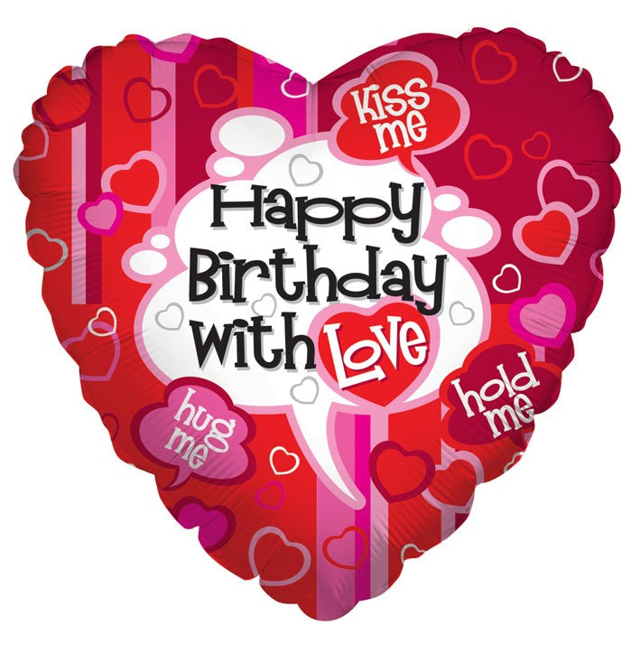 18" Happy Birthday With Love Heart Balloon