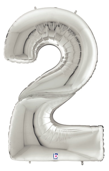 64" Foil Shaped Gigaloon Balloon Packaged Number 2 Silver