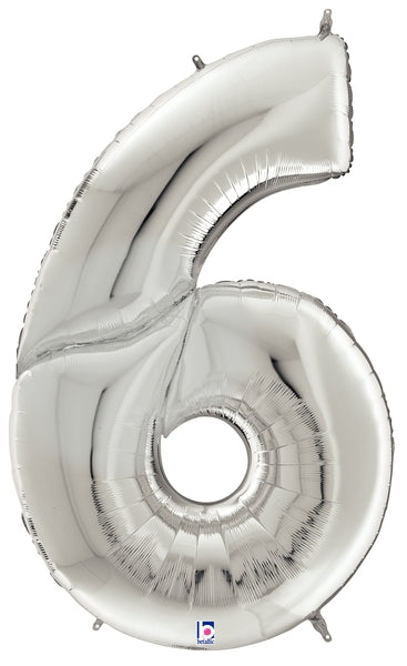 64" Foil Shaped Gigaloon Balloon Packaged Number 6 Silver