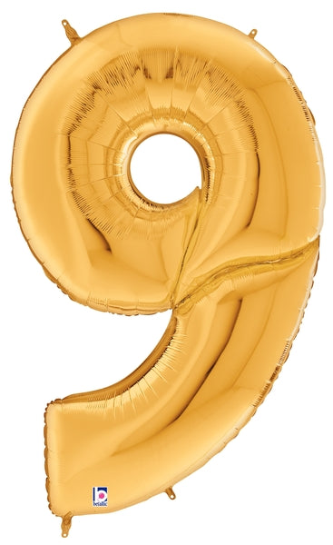 64" Foil Shaped Gigaloon Balloon Packaged Number 9 Gold