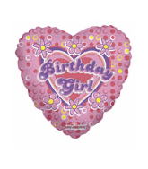 18" Birthday Girl Hearts & Flowers Balloon