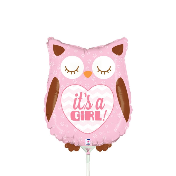 14" Airfill Only Mini Air Shape It's a Girl Baby Owl Balloon