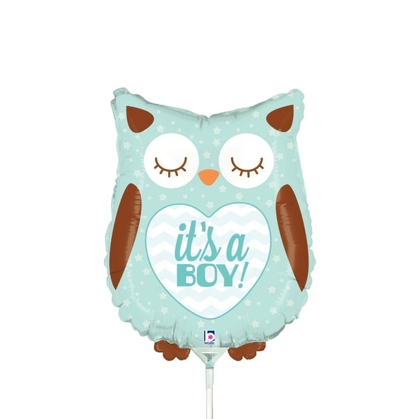 14" Airfill Only Mini Air Shape It's a Boy Baby Owl Balloon