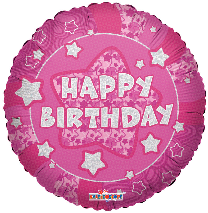 18" Holographic Pink Happy Birthday Balloon