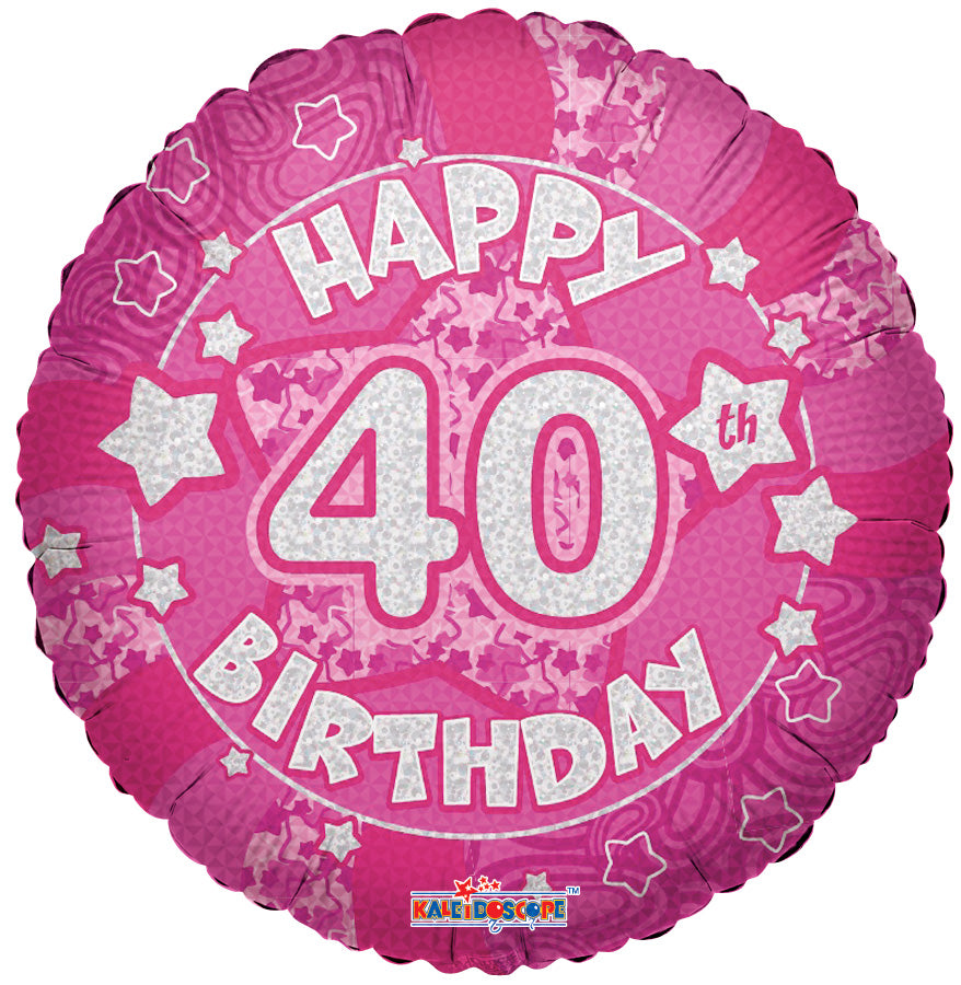 18" Holographic Pink Happy 40th Birthday Balloon