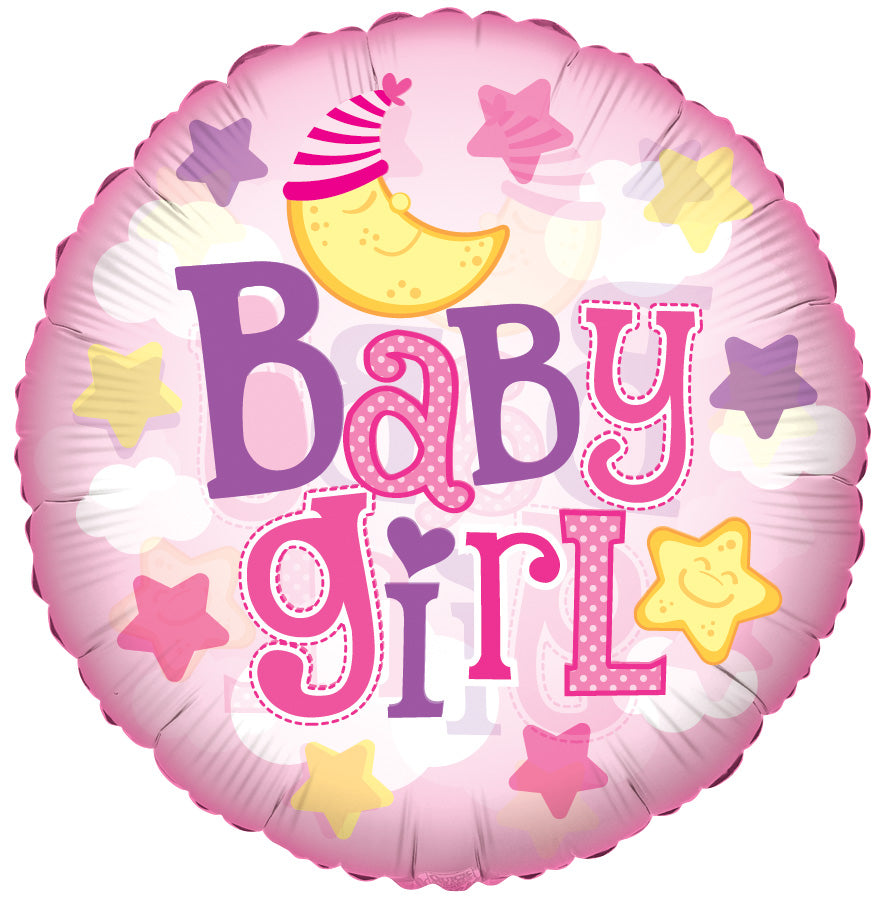 9" Airfill Only Baby Girl Moon Clear View Balloon