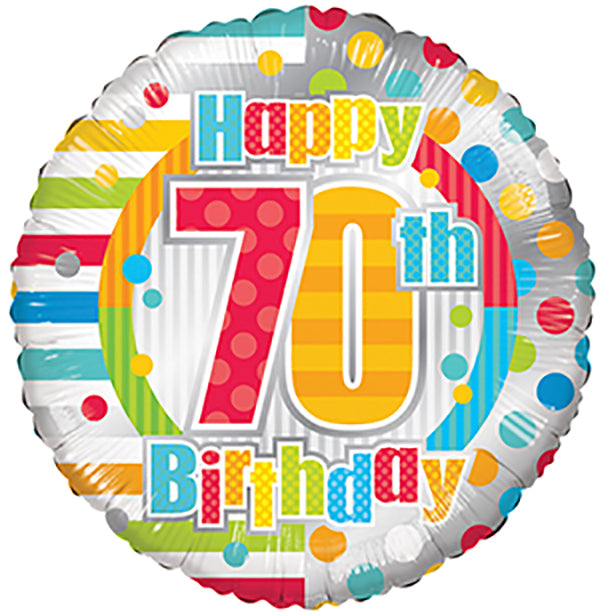 18" Happy 70th Birthday Dots & Lines balloons