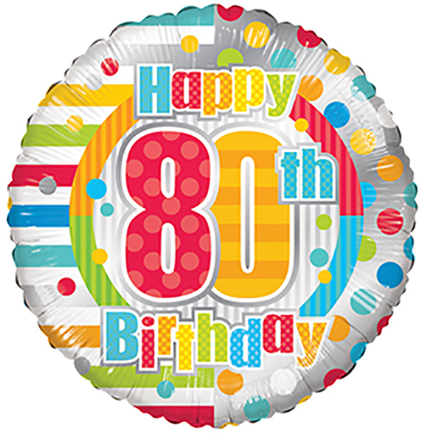 18" Happy 80th Birthday Dots & Lines balloons