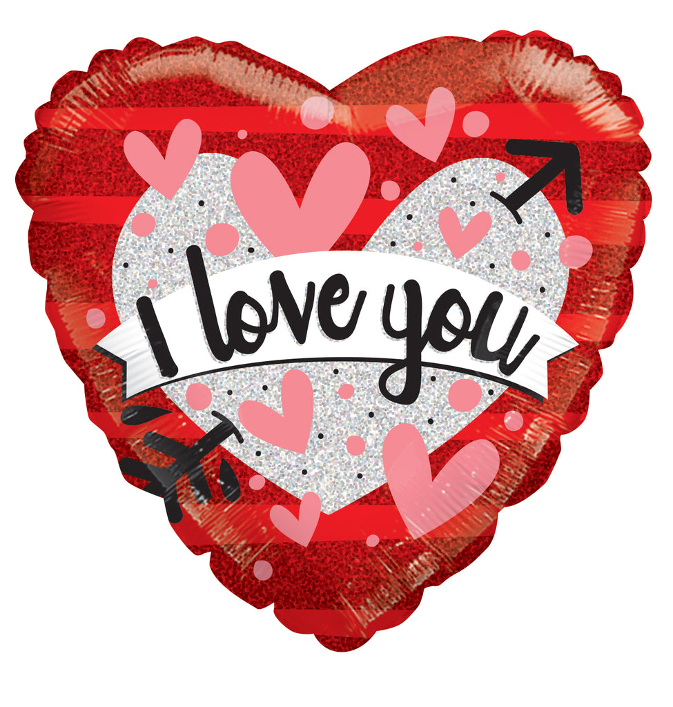 18" I Love You Heart & Banner Holographic Balloon