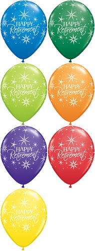 11" Carnival Assorted (50 Count) Happy Retirement Bursts Latex Balloons