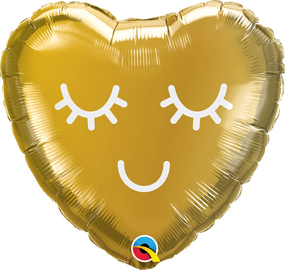 9" Airfill Only Heart Eyelashes Gold Foil Balloon