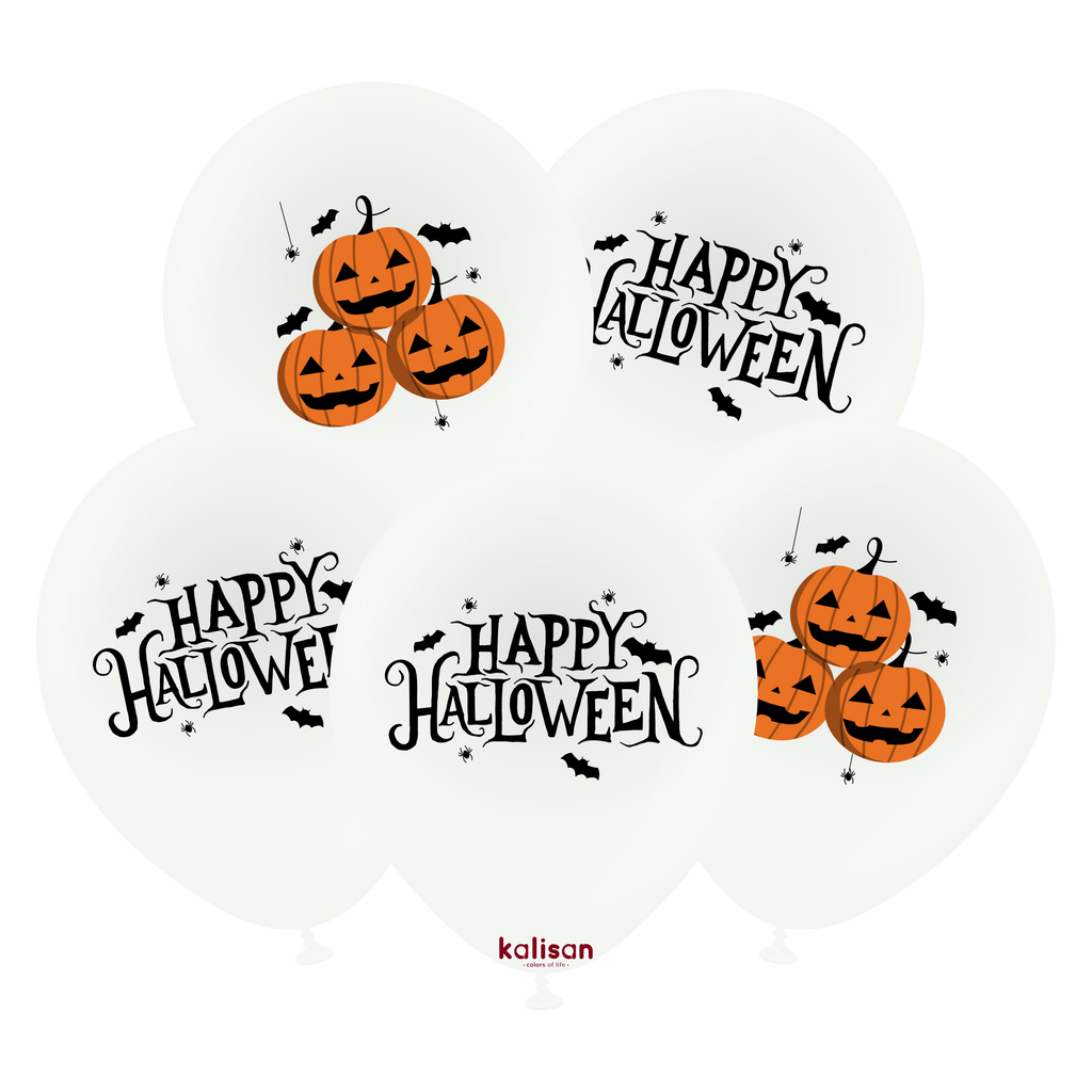 12" Kalisan Print Halloween Pumpkins Latex Balloons (25 Per Bag)