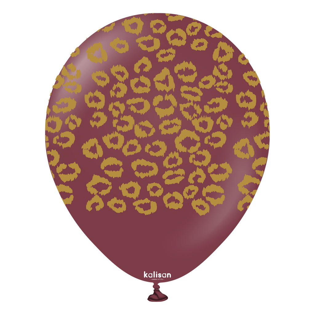 12" Safari Leopard Burgundy (Gold) Printed Kalisan Latex Balloons (25 Per Bag)
