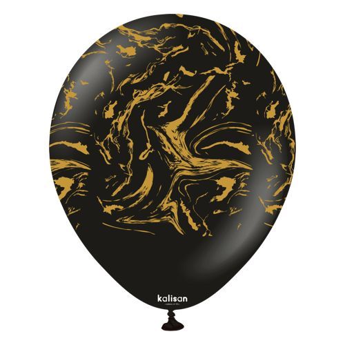 12" Kalisan Nebula Print Black Gold Ink Latex Balloons (25 Per Bag)