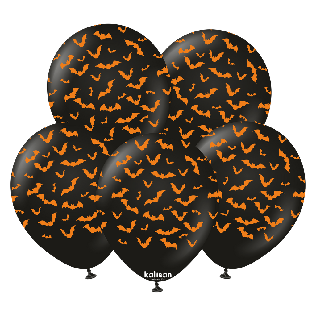 12" Kalisan Print Halloween Bats Latex Balloons (25 Per Bag)