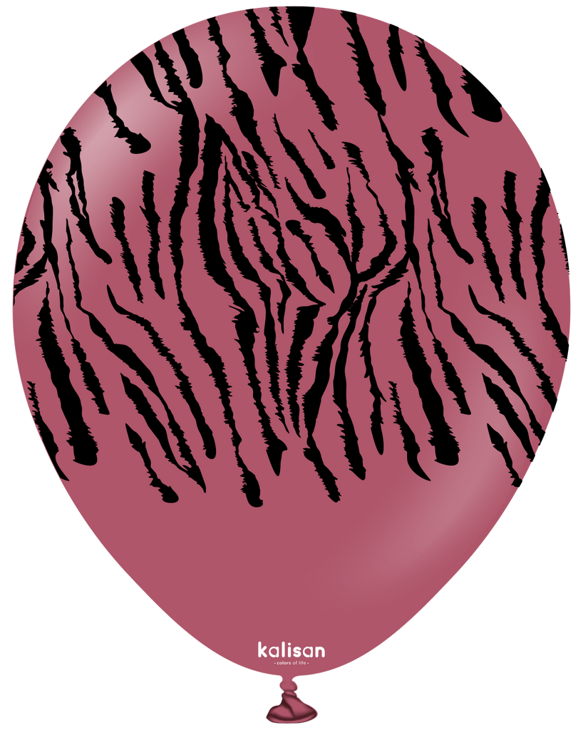 12" Kalisan Safari Tiger Wild Berry (Printed Black-(25 Per Bag) Latex Balloons