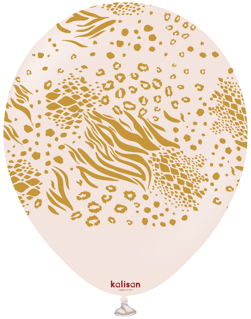 12" Kalisan Safari Mutant Pink Blush (Printed Gold-(25 Per Bag) Latex Balloons