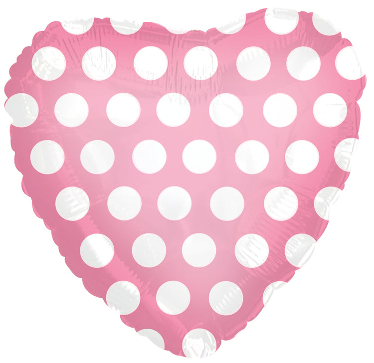 18" Pink White Heart Polka Dots Balloon