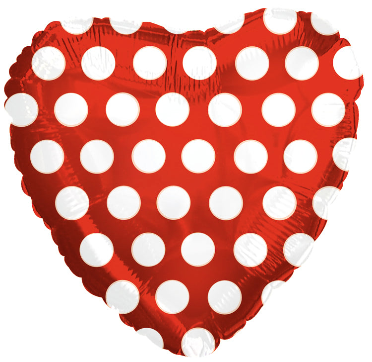 18" Red White Polka Dots Heart Balloon