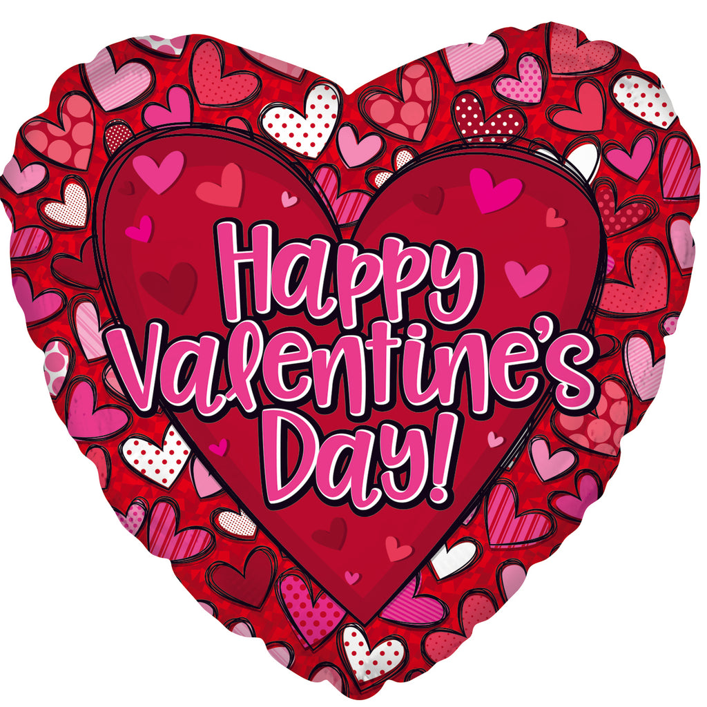 17" Happy Valentine's Day Pattern Hearts Foil Balloon