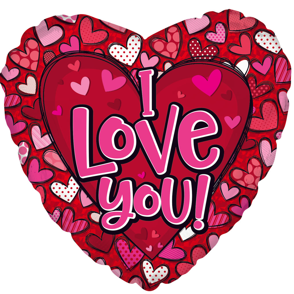 17" I Love You Pattern Hearts Foil Balloon