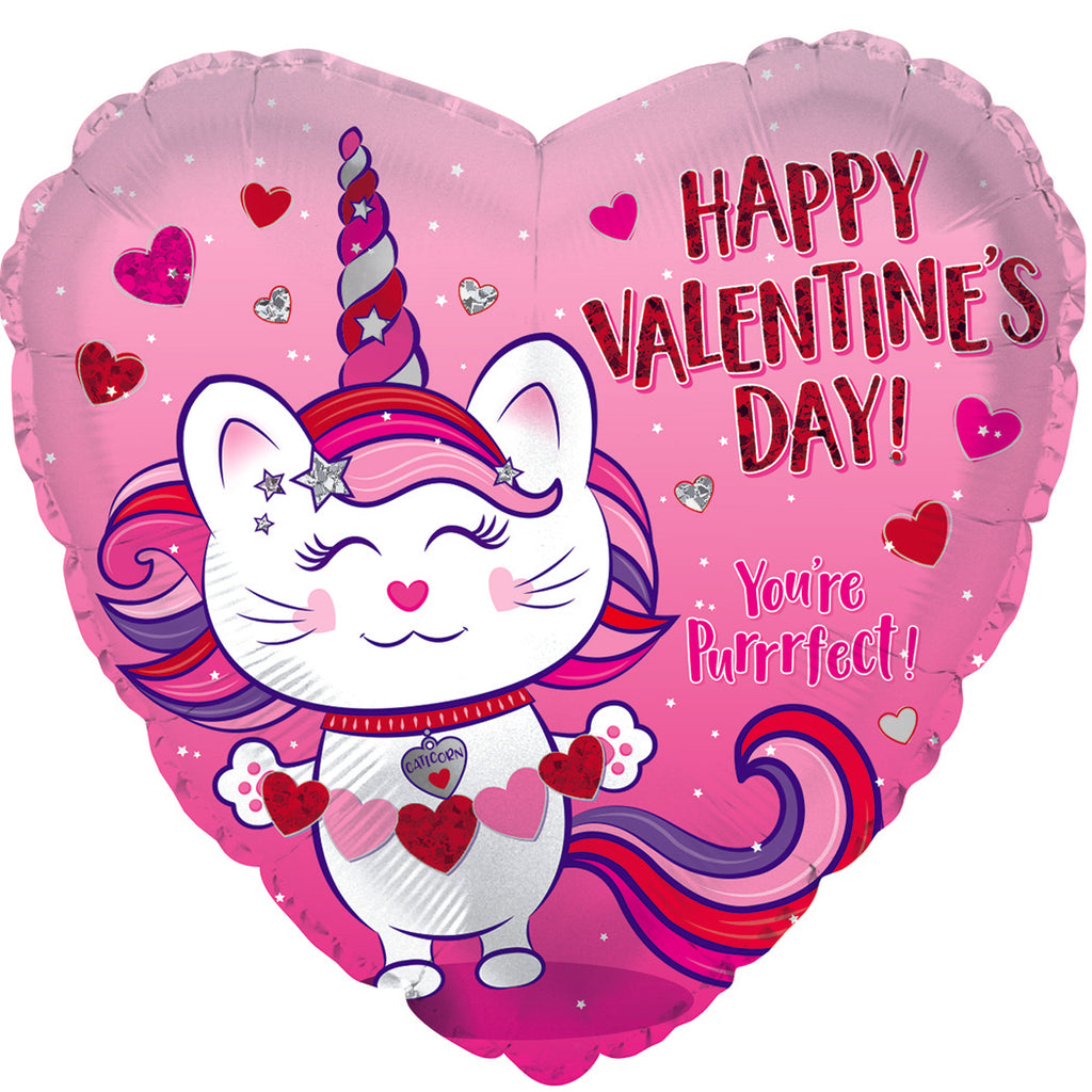 17" Happy Valentine's Day Caticorn Heart Foil Balloon