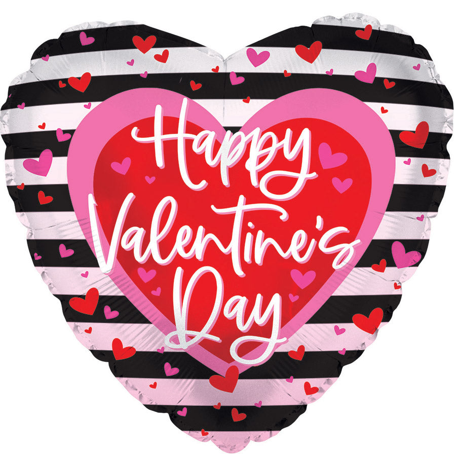 17" Happy Valentine's Day Black Stripes Foil Balloon
