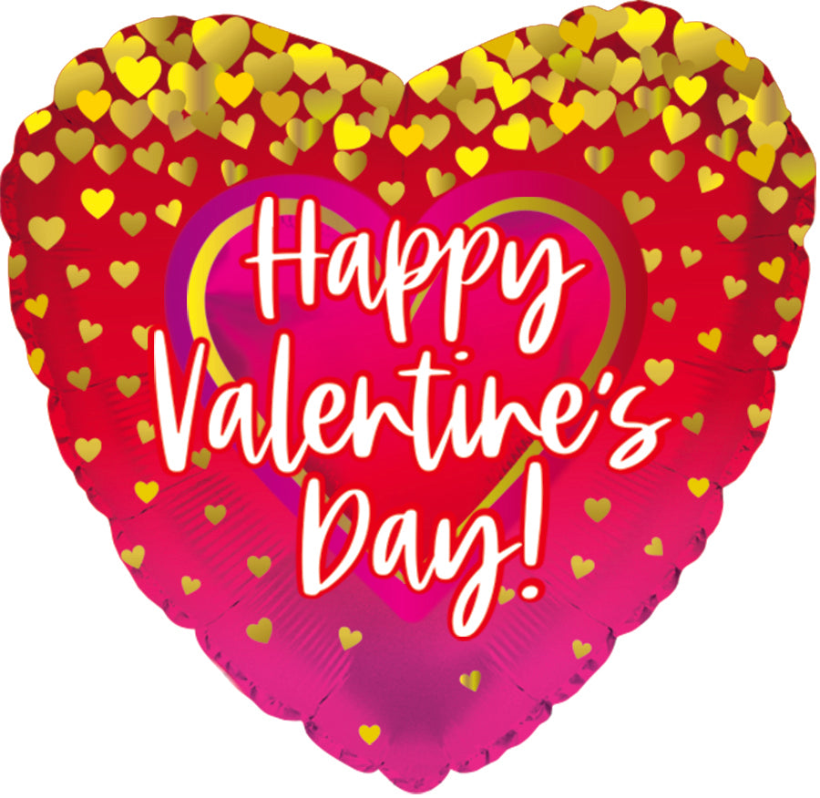 17" Happy Valentine's Day Gold Heart Confetti Foil Balloon