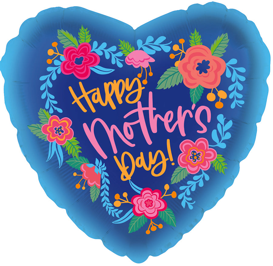 17" Happy Mother's Day Blue Garden Foil Balloon