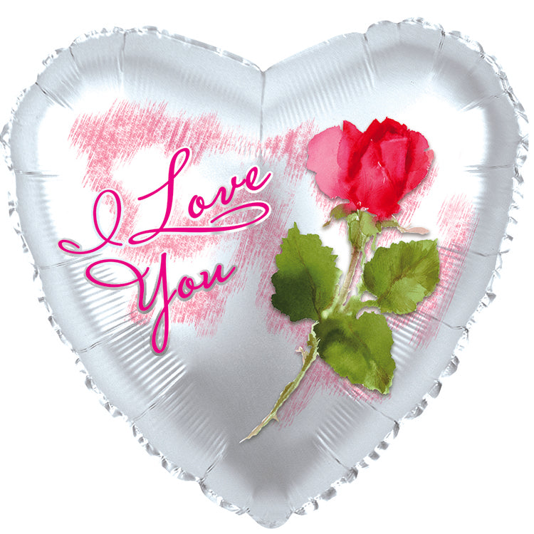 18" I Love You White with Red Rose Balloon