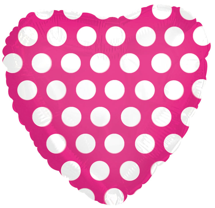 18" Hot Pink Heart Balloon with White Polka Dots