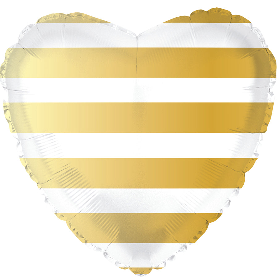 18" Gold Striped Heart Foil Balloon