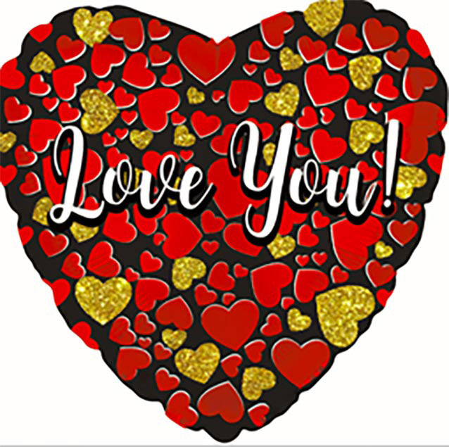 9" Airfill Only Love You Glitter Gold-Red Foil Balloon