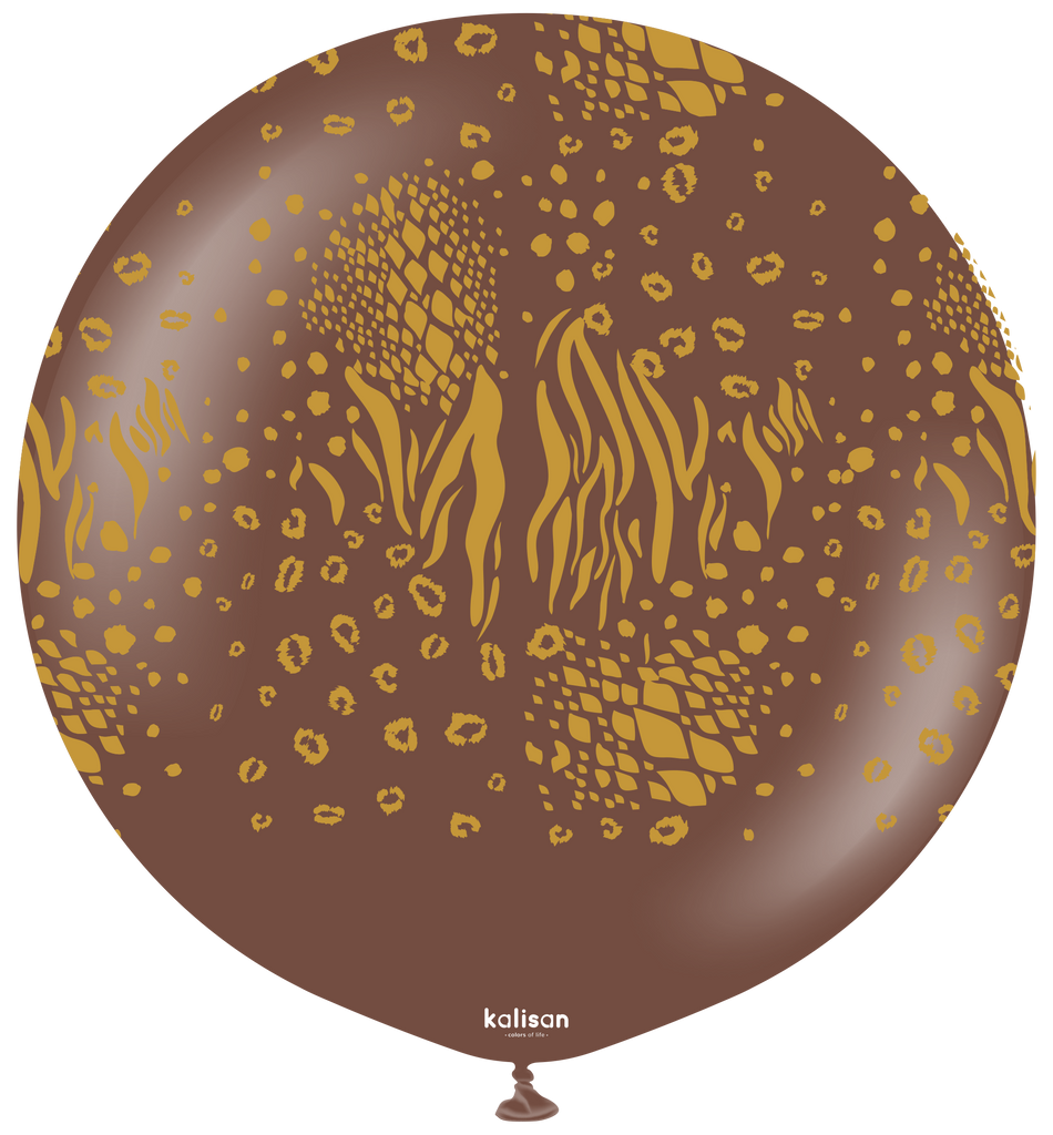 24" Kalisan Safari Mutant Chocolate Brown (Printed Gold-1 Per Bag) Latex Balloons