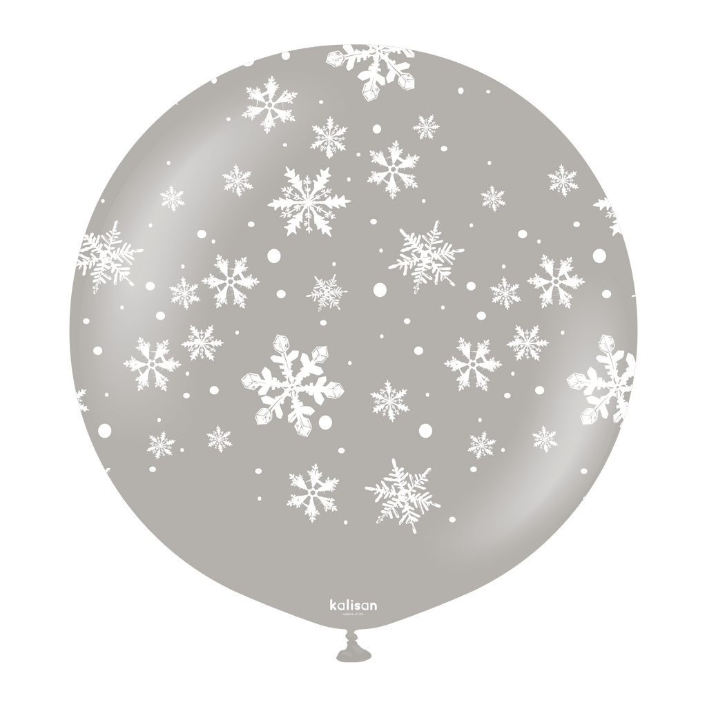 24" Christmas Snowflake Grey Kalisan Printed Latex Balloons (1 Per Bag)