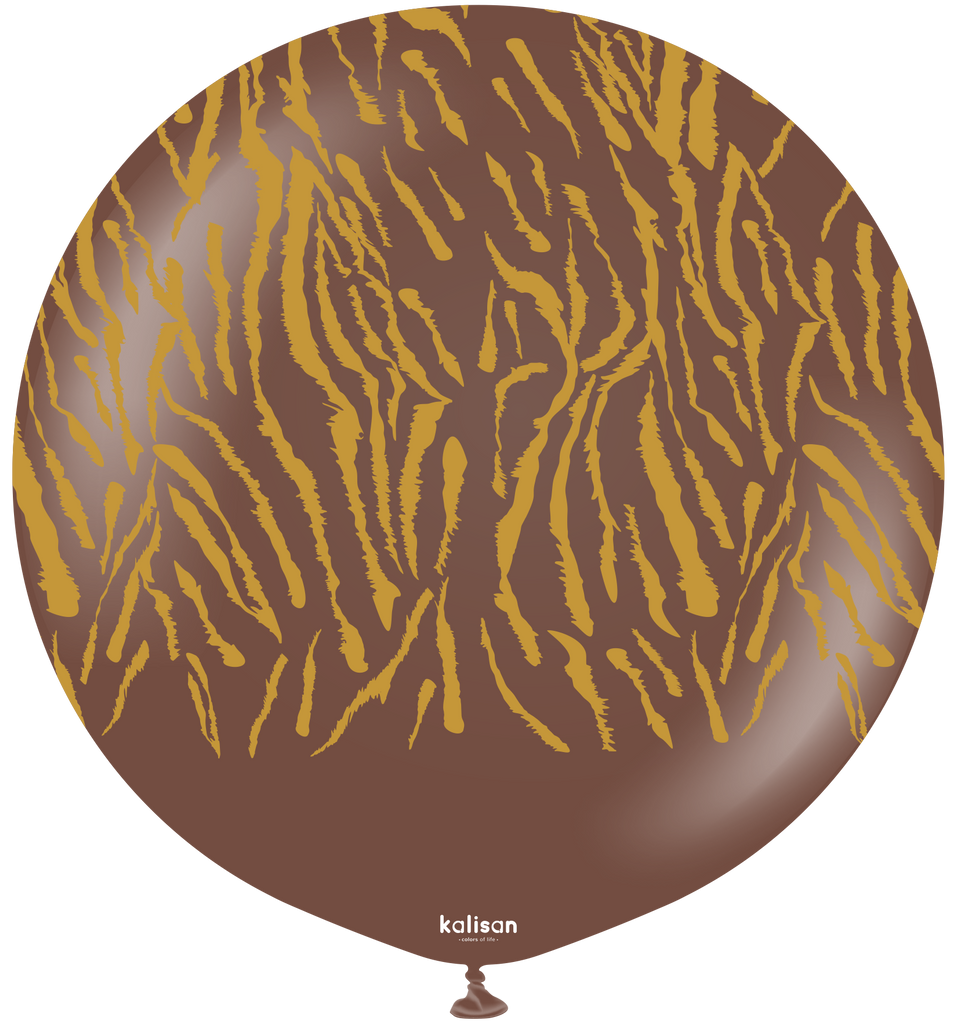 24" Kalisan Safari Tiger Chocolate Brown (Printed Gold-1 Per Bag) Latex Balloons