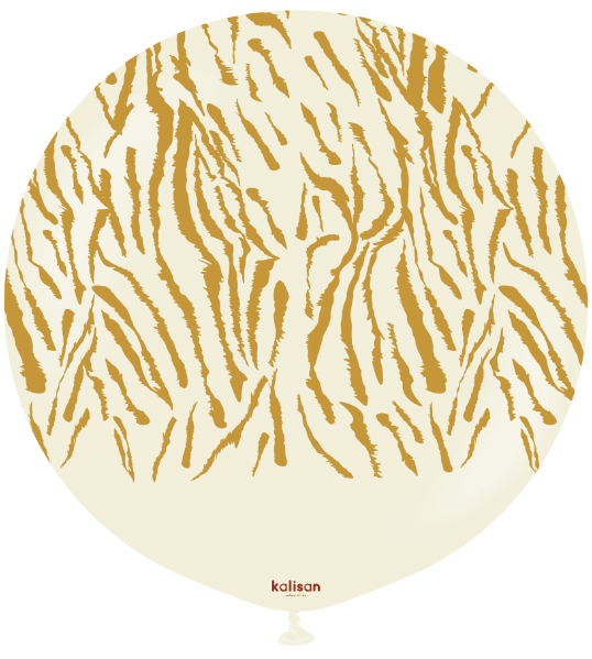 24" Kalisan Safari Tiger White Sand (Printed Gold-1 Per Bag) Latex Balloons