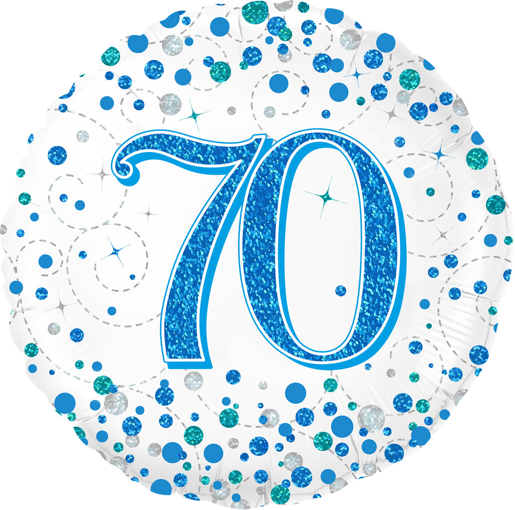 18" 70th Sparkling Fizz Birthday Blue Holographic Oaktree Foil Balloon