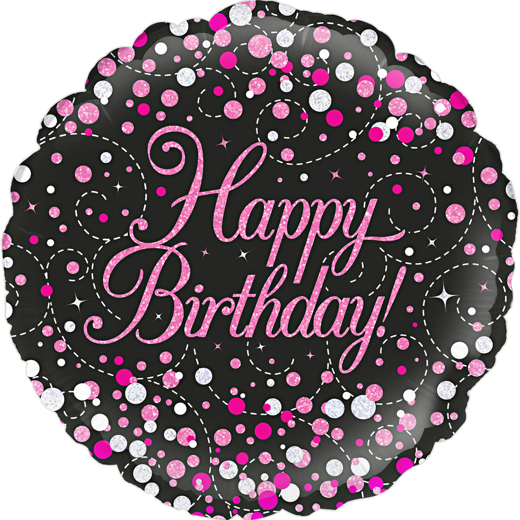 18" Sparkling Fizz Birthday Black & Pink Holographic Oaktree Foil Balloon