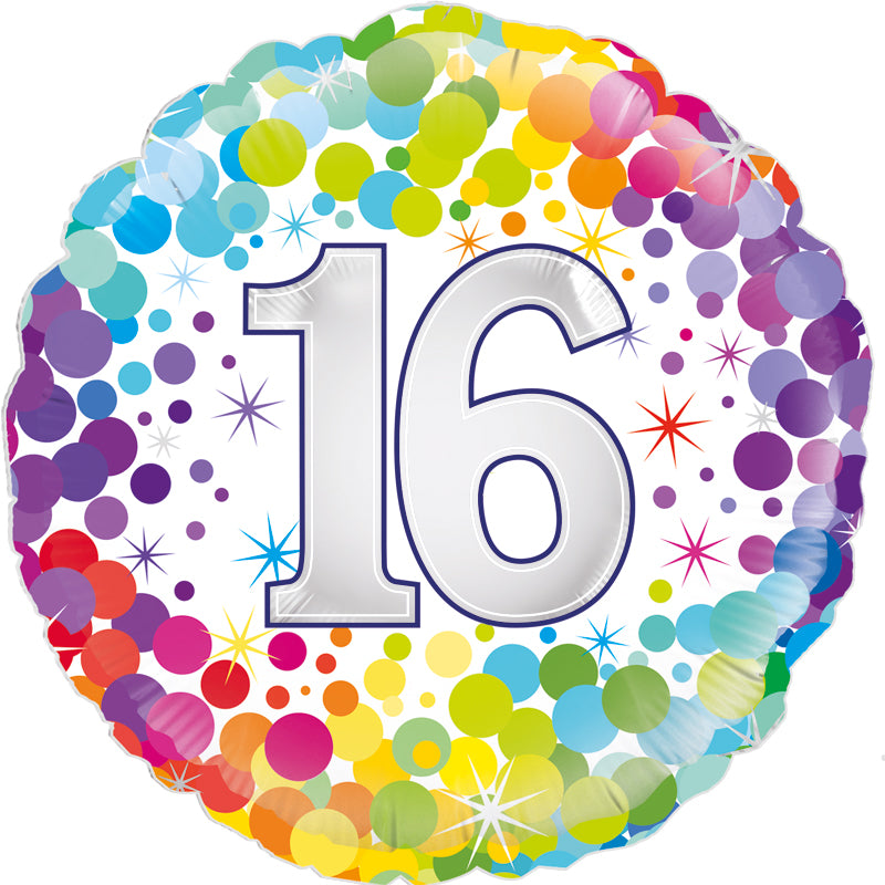 18" 16th Colourful Confetti Birthday Oaktree Foil Balloon